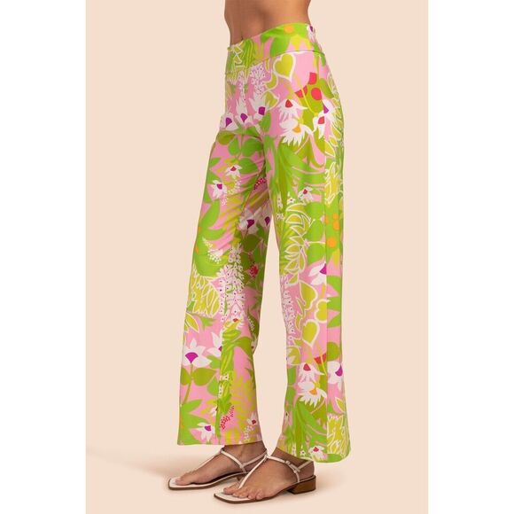 Trina Turk Swim La Palma Pant Green Pink Floral Coverup Wide Leg Pant Size Small - Picture 1 of 9